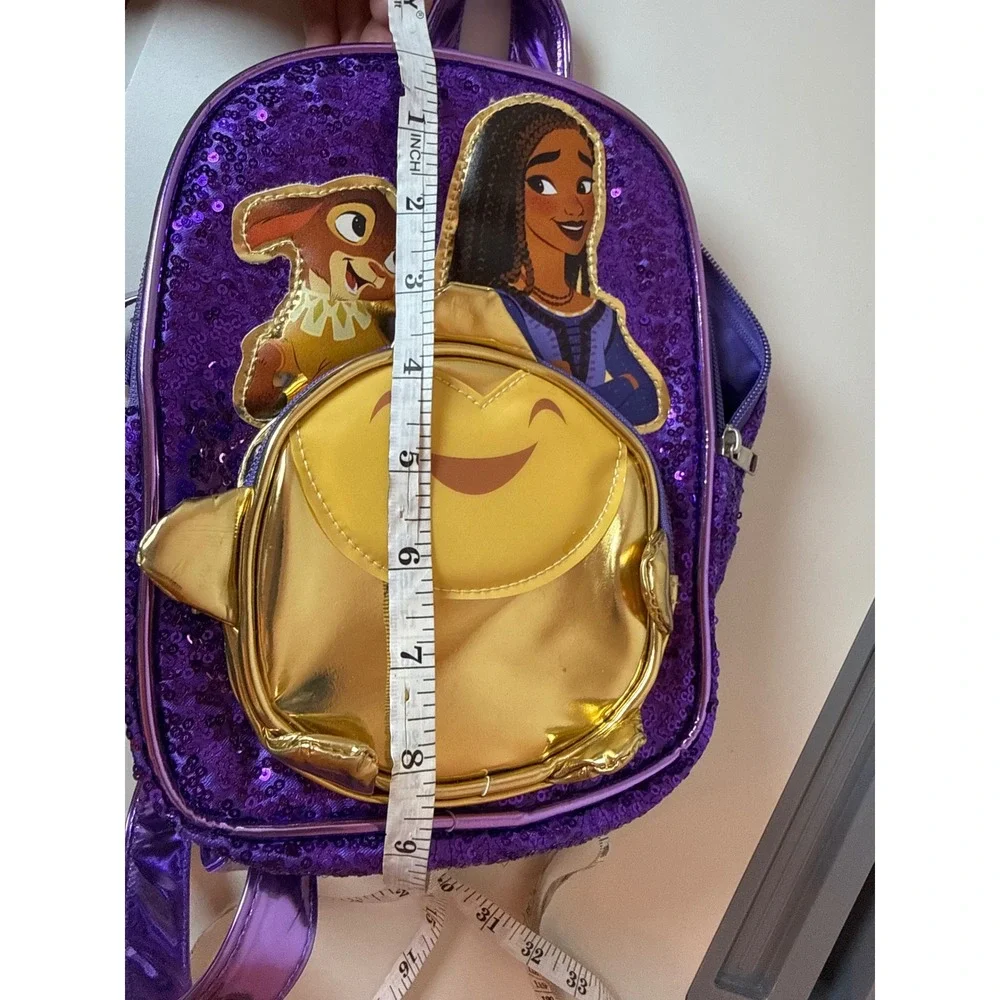 Disney Mini Backpack Girls Small Wish Asha Star Purple Sequin Metallic Bag